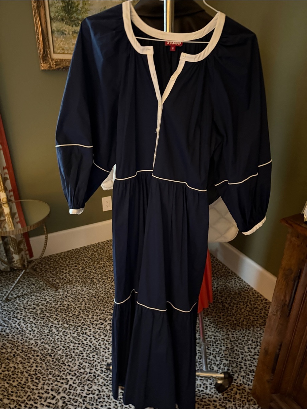 STAUD Navy Maxi Dress with White Trim